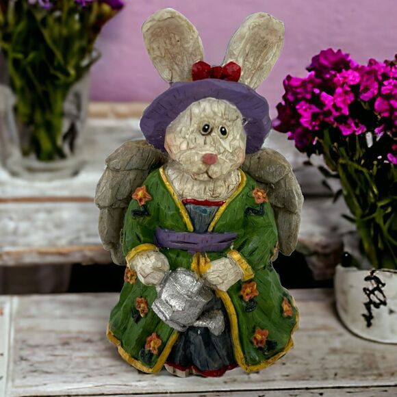Vintage Rustic Angel Rabbit Figurine Primitive Folk Art Spring Easter Decor 5" - Picture 2 of 12